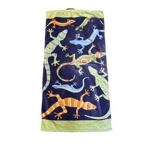 Pottery Barn Kid’s Gecko Lizard Bath Beach Towel 100% Cotton 24” X 48” Green Blu